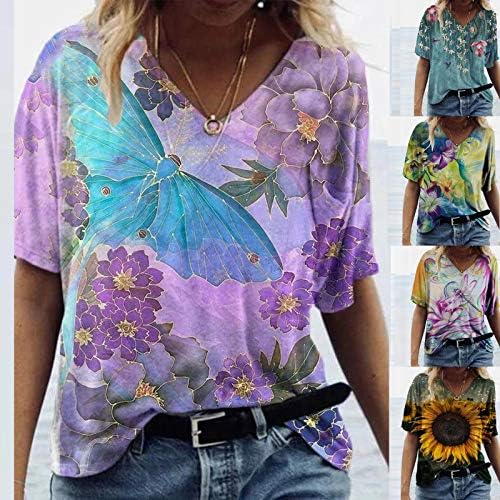 קיץ חולצות לנשים מקרית קצר שרוול צווארון חולצה אופנה פרח הדפסת חולצת טי גדול קיץ חולצות בתוספת גודל
