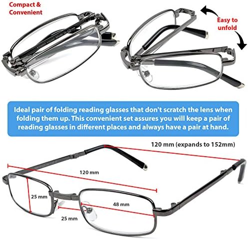 קריאת משקפיים סט של 2 אופנה מתקפל קוראי עם מקרי עור משקפיים לקריאה עבור גברים ונשים