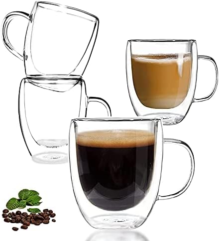 זכוכית קפה ספלי 4 חבילות גדול ברור קפה ספל 350 מ ל כפול קיר תה כוס עם ידית זכוכית ספלי כפול קיר מבודד