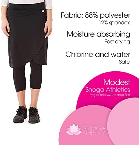 חצאית גלישת דמוי דמוי צנוע של Snoga של Snoga עם חותלות קצוצות - מכנסי יוגה פעילים עם חצאית באורך אמצע להתעמלות