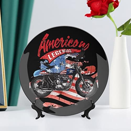 אופנוע דגל אמריקאי עצם מצחיק סין צלחת דקורטיבית צלחות קרמיקה עגול