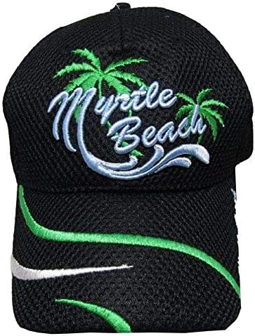 מירטל ביץ ' דרום קרוליינה מערבולת שחור / ירוק / לבן רשת מרקם רקום כדור כובע כובע כובע723ד