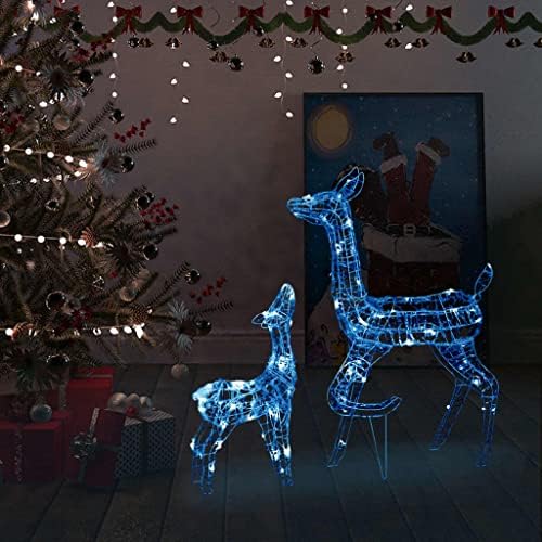 אקריליק איל משפחת חג המולד קישוט 160 הוביל חג המולד אווירה קישוט זוהר איילים מתאים פנימי וחיצוני כחול