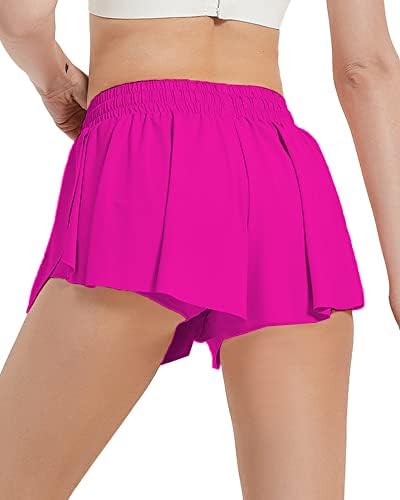 WSIRMET נשים קצרות אתלטיות זורמות 2 ב 1 אימון מפעיל מכנסי יוגה קצרים קיץ מכנסי סטרץ 'קצרים פרפר חצאיות