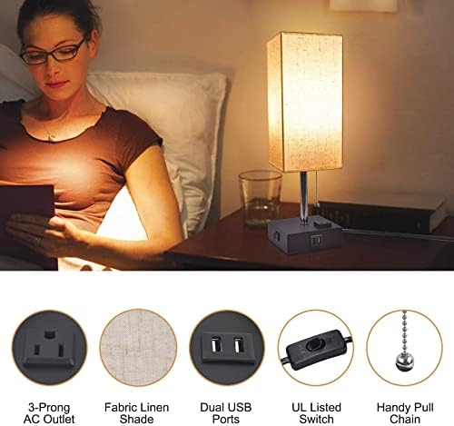 מנורות שולחן LED של Golspark עם מטען אלחוטי למשרד ביתי, מנורת שולחן מיטה USB עם יציאות טעינה