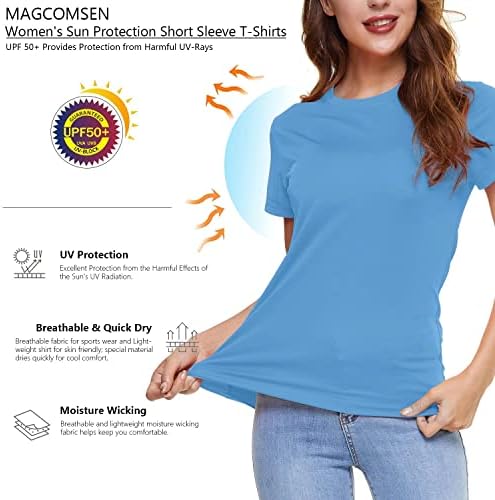 חולצת טריקו עם שרוול קצר של Magcomsen לנשים מהירות UPF 50+ אימון אתלטי אימון יוגה יוגה טיי ביצועים חולצות