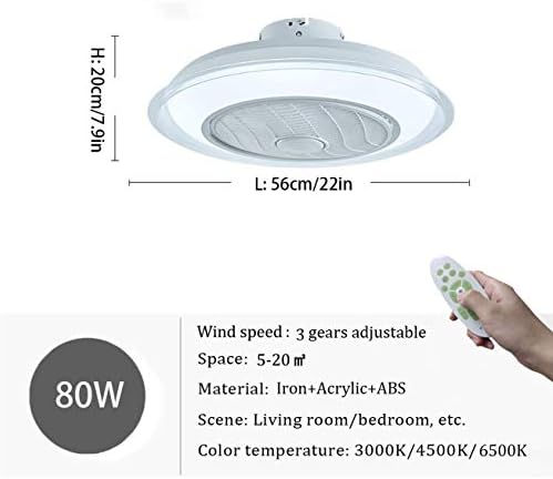 מאווררי LED של NZDY עם אורות תקרה ושלט רחוק, 3 מהירות לעומק חדר שינה מאוורר תקרה קליל סלון שקט 80W תאורת מאוורר