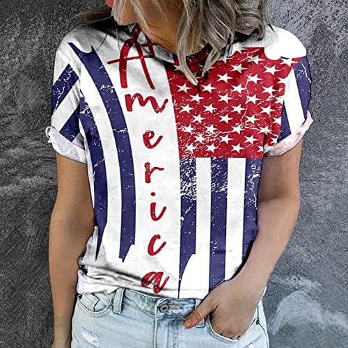חולצות 4 ביולי נשים דגל אמריקה דגל אמריקה שרוול קצר שרוול צווארון טוניקה טוניקה כוכבים מפוספסים רופפים מתאימים