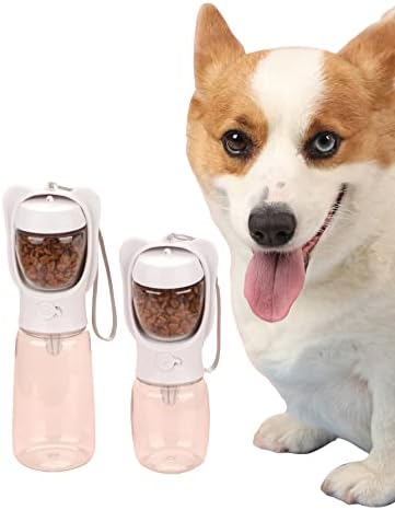 קוויני כלב נסיעות מים בקבוק, 2 ב 1 נייד מתקן מים עם מזון מיכל עבור חיצוני הליכה גור חתולי כלבים אור לבן