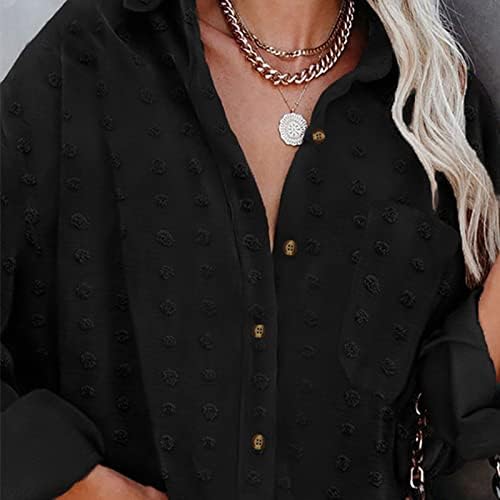 מעיל משובץ פלנל משובץ של נשים כפתור שרוול ארוך כפתור חזה חולצות בכיס חיצוניות.