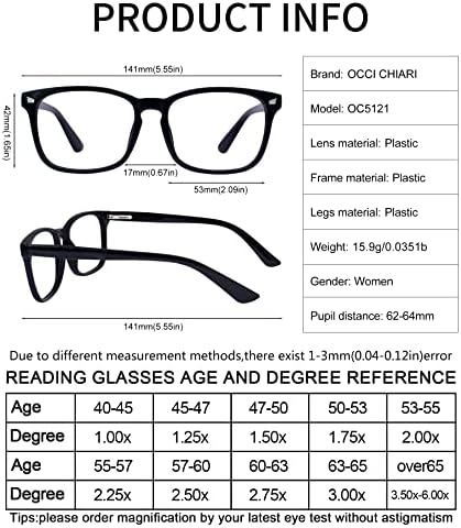 Occi Chiari משקפי קריאה גברים חסימת אור כחול 6.0x קוראים הגדלה גבוהה 1.0 1.25 1.5 2.0 2.25 2.5 2.75