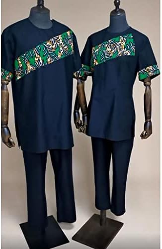 בגדי אימונית אפריקאים סט חולצה מודפסת שרוול קצר ומכנסיים תלבושות דשיקי כותנה מזדמנים כותנה לזוגות לזוג