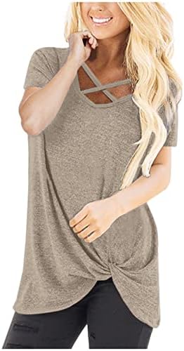 חולצה נשים שרוול קצר 2023 תחבושת כותנה עמוקה V צוואר בסיסית כושר רופף בכושר נינוח חולצה עליונה חולצה