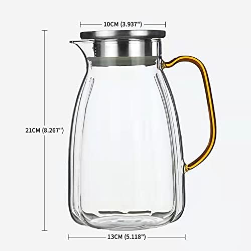 קנקן זכוכית אידיאלית עם מכסה פילטר נירוסטה, צורת דלעת זכוכית קארף חום עמיד בבורוסיליקט מים, קפה,