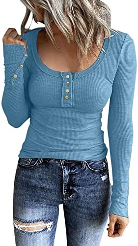נשים נשים שרוול ארוך חולצות מערביות 1/4 כפתור מטה צוואר מרובע רטרו צמרות רזה רזות סריגות רזות