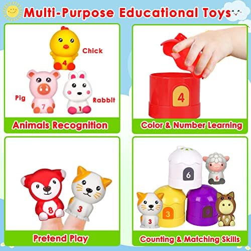 צעצוע למידה של מונטסורי ללימוד למשך 1 2 3 שנים, 20 יח 'צעצוע בובה אצבעות חיות חווה לפעוט