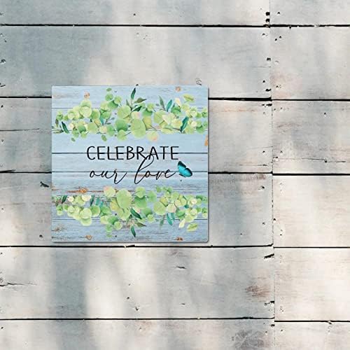חוגג את אהבתנו שלט מתכת בית חווה בסגנון צבעי מים פרחוני זר פרחוני מתכת שלט ברוך הבא 10x10in זר