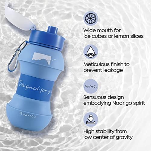 בקבוק מים מתקפל של נדריגו-18.6oz, ללא BPA, מדיח כלים בטוח, אטום דליפות, כוס לשימוש חוזר לנסיעות, קמפינג