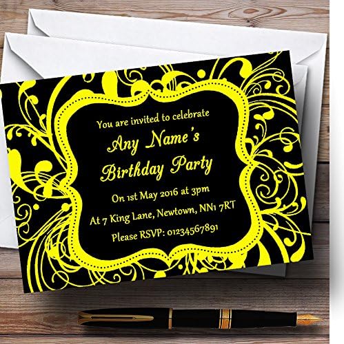 מערבולת שחור וצהוב דקו הזמנות למסיבת יום הולדת בהתאמה אישית