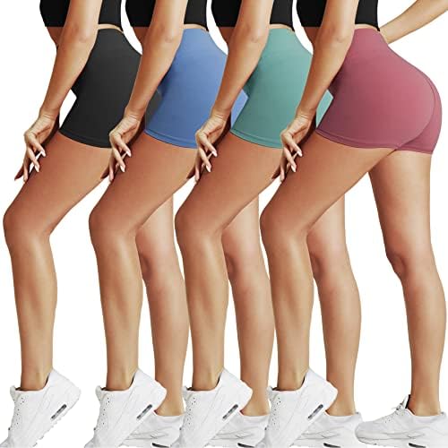 רגשות טבעיים מכנסיים קצרים של אופנוענים לנשים - 5 אימון מותניים גבוה מכנסי יוגה קצרים אתלט מכנסי ספורט