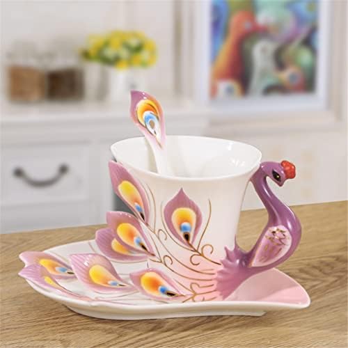 Wionc 3D קרמיקה טווס עצם סין כוס קפה כוס צלוחית כפית כוס חג האהבה כוס כוס תה בסגנון אירופאי