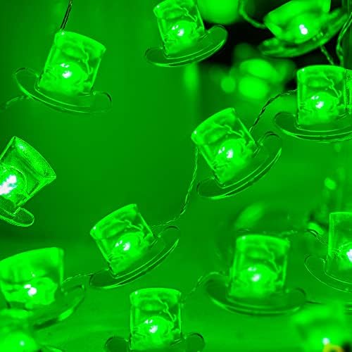 בוהון סנט פטריק יום קישוטי ירוק שדון מגבעת מחרוזת אורות 10 רגל 30 נוריות פיות אורות סוללה מופעל עבור