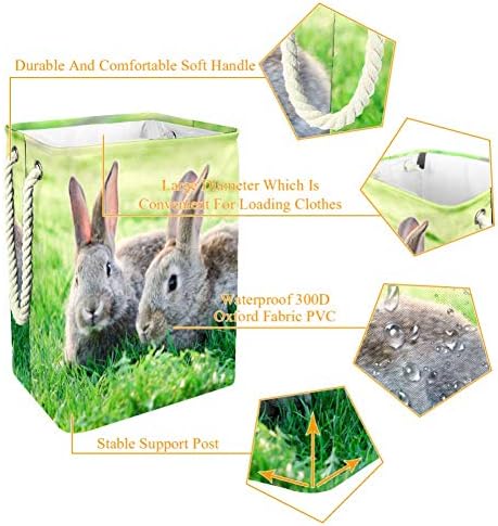 שני ארנבים אפורים בדשא ירוק חיצוני 300 ד אוקספורד עמיד למים סל כביסה גדול סל כביסה לשמיכות בגדים