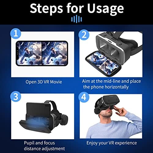 אוזניות VR- משקפי אוזניות של מציאות מדומה 3D- אביזרי VR לסרטים ומשחקים- משקפיים VR לטלפונים משחק סרטים