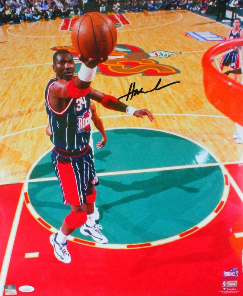 Hakeem Olajuwon יוסטון רוקטס עם חתימה 16x20 Photup Photo- jsa W *שחור - תמונות NBA עם חתימה