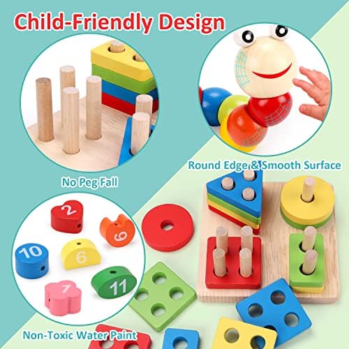 Qizebaby Montessori צעצועים לילדות נערים בני שנתיים, 6 יחידות ילדים צעצועים מעץ, צעצועי תינוק