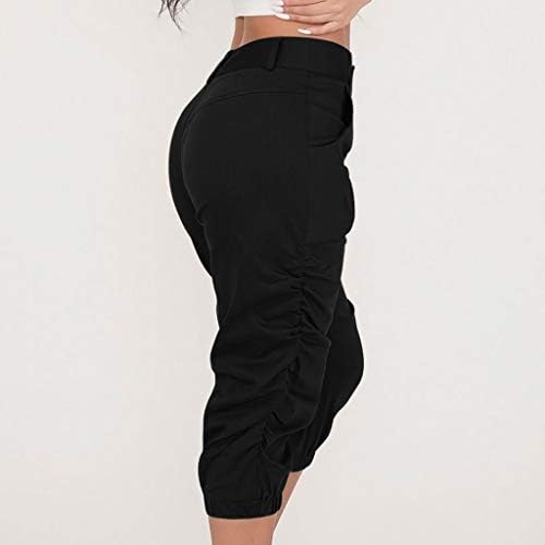 רחב רגל קאפרי מכנסיים לנשים בתוספת גודל אלסטי מותניים קצוץ מכנסיים מכנסיים מכנסיים קצרים כיס מזדמן