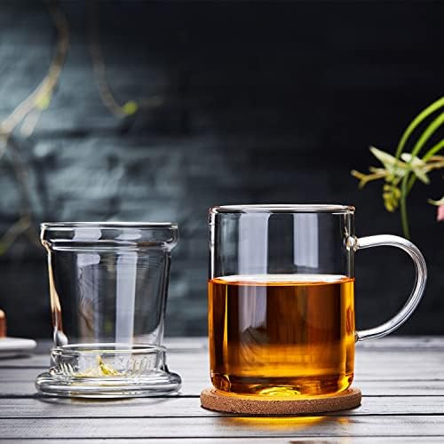 כוס תה בלתי שבירה, ספל תה 500 מיליליטר / 17 עוז,כוס תה זכוכית עם עירוי ומכסה, ספל חליטת תה