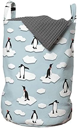 תיק כביסה של פינגווינים, דפוס רציף של בעלי חיים על קרח קריקטורה חורפית אנטארקטיקה מצחיקה, סל סל עם ידיות