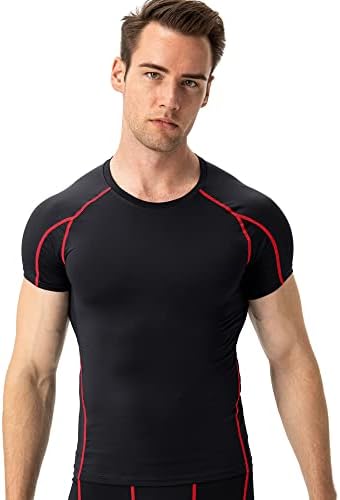 חולצות דחיסה לגברים של EARGFM שרוול קצר שרוול קצר מהיר שכבת בסיס יבש אימון ריצה חולצת טריקו