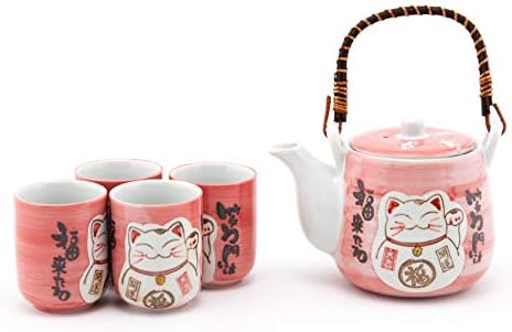 פוג'י סחורה יפנית עיצוב יפני Maneki Neko סיר תה קרמיקה של חתול מזל ו -4 כוסות סט תה אסייתי תפאורה ביתית