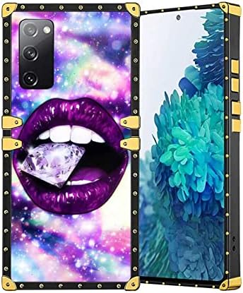 תואם למארז Samsung Galaxy S20 Fe 5G מרובע, שפתיים יהלומיות סגולות ערפילית צבעונית קישוט מוזהב יוקרתי