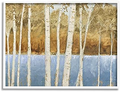 תעשיות סטופל עץ ליבנה אגם אגם נוף כחול זהב ציור טבע, עיצוב מאת ג'יימס ווינס לבן ממוסגר אמנות קיר,