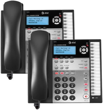 טלפון חוט AT&T 1070, שחור/כסף, צרור מכשירי 2