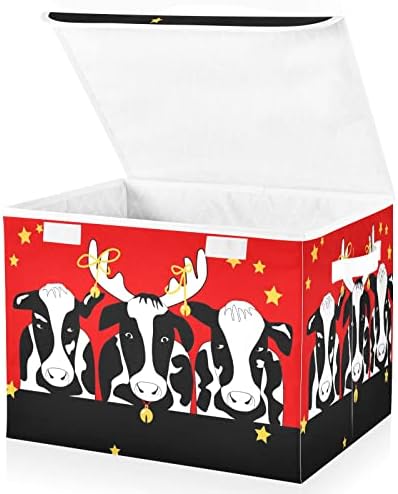קרפיג פרה של בעלי חיים לחג המולד אדום קופסת אחסון מתקפלת קופסת קוביית קובייה גדולה פחים סלי מכולות דקורטיביים