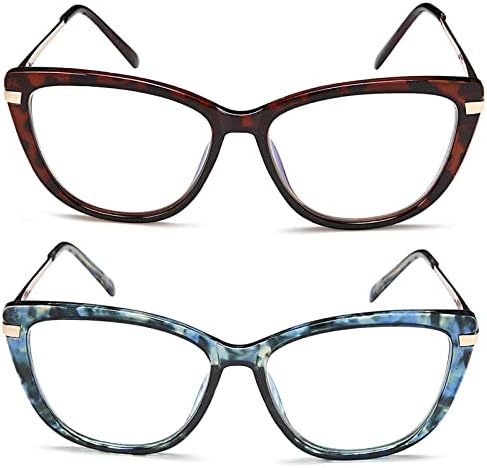 2 חבילה אופנה חתול עין כחול אור חסימת קריאת משקפיים לנשים