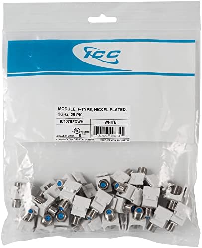 ICC 3 GHz F-Type Jack Modular עם מחבר מצופה ניקל בסגנון HD, שנהב, יחיד