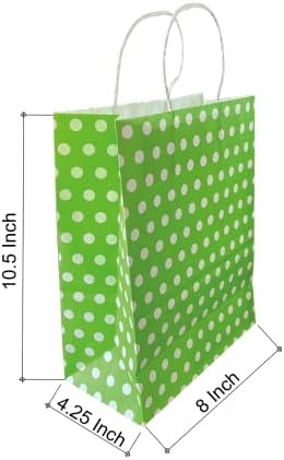 שקיות מתנה שיאמוי בגודל בינוני 25 יחידות שקיות פולקה נקודות 8 על 4.25 על 10.5 אינץ ' שקיות נייר ירוקות עם