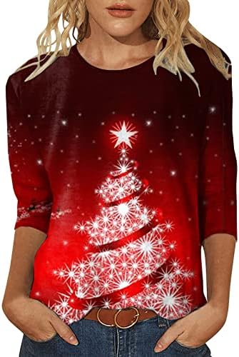 טיז חג המולד חולצות גדולות לחג המולד נשים יומיות הדפס חג המולד O צוואר צווארון שלוש שרוול שרוול