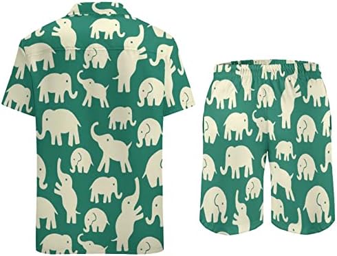 פילים של Baikutouan פילים בגברים 2 חלקים חליפות הוואי חליפות כפתור רופף מזדמן למטה וחופש מכנסי חוף