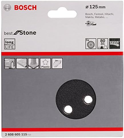 Bosch 2608605115 גיליונות מלטש לסנדרס מסלול אקראי, הטוב ביותר לקוטר אבן -125 ממ, 8 חורים-80