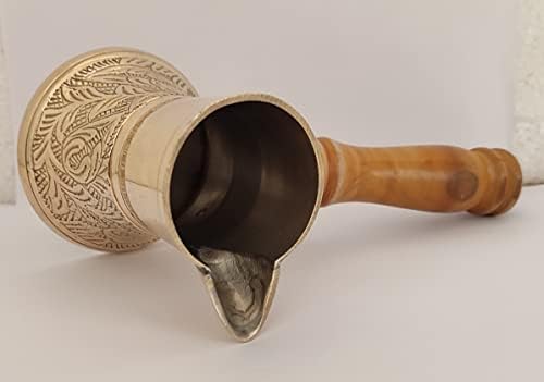 Sharvgun יווני ערבי יווני עלים פליז מוזהב סיר קפה יצרנית קפה יצרנית Cezve Ibrik Briki עם ידית עץ 4.73 גרם