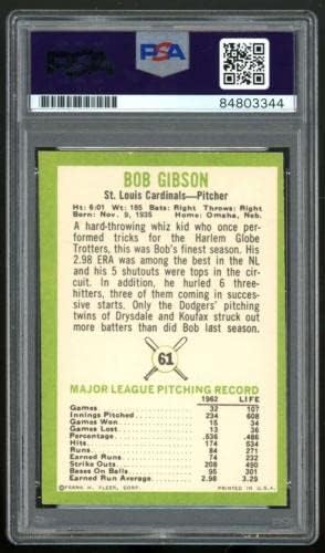 1963 פליר בוב גיבסון 61 חתימה אוטומטית PSA קרדינלים אותנטיים ES906 - כרטיסי חתימה עם חתימות בלונות בייסבול