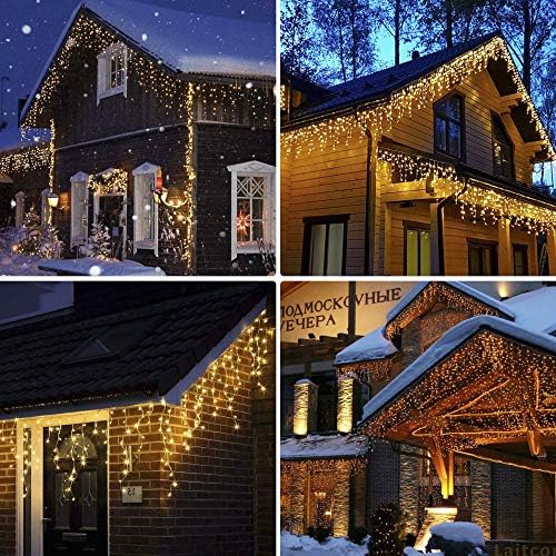 OOPSWOW 33ft 300 LED ICICLE אורות חג מולד, 8 MODES אורות קרח חיצוניים עם אורות וילון מרוחקים