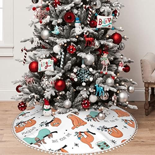 חצאית עץ עץ חג המולד של עץ חג המולד חום פומפום חצאית עץ חג המולד. קוטר 30/36/48 אינץ '