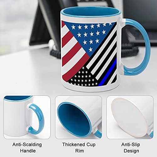 ספל קפה קרמיקה דגל כחול דק אמריקאי עם צבע בפנים וטיפול בכוס תה לנשים גברים בסגנון כחול